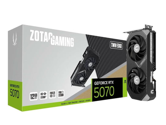بطاقة الرسوميات Zotac GeForce RTX 5070 Twin Edge بسعة 12 جيجابايت GDDR7 وسرعة 2512 ميجاهرتز