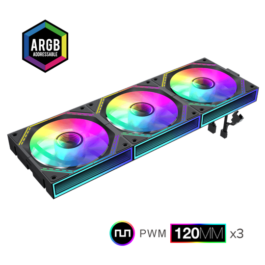 GameMax FN12A-S3I 3-Pack 120mm Infinity ARGB Black 4pin PWM Linked Cooling Fans