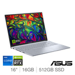 ASUS Vivobook 16X Laptop, Intel Core i7, NVIDIA GeForce RTX 4050, 16 GB RAM, 512 GB SSD, 16" Inch WUXGA Display, Win 11 Home, Silver