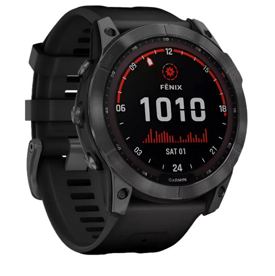 ساعة ذكية جارمن فينيكس 7X سولار إيديشن، حزام سيليكون، باللون الأسود