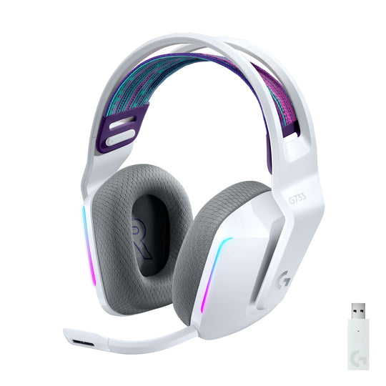 Logitech G733 Wireless Head-band Gaming Headset with Mic/Controls - White