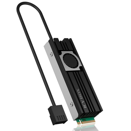 IcyBox IB-M2HSF-703 M.2 SSD Cooler with 20mm Fan &amp; Aluminum Heatsink - Black