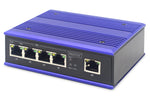 سويتش شبكة ديجيتوس بـ 4 منافذ إيثرنت سريع (Fast Ethernet) مزود بالطاقة عبر الإيثرنت (PoE)، صناعي، غير مُدار، مع 1 منفذ RJ45 للاتصال العلوي (Uplink).