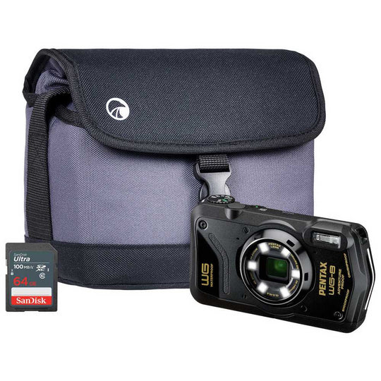 Pentax WG-8 20MP 5x Zoom Compact Digital Camera Combo- Black