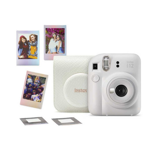 instax Mini 12 Instant Camera Bundle - Clay White