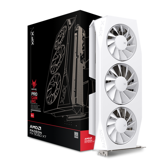 بطاقة الرسوميات XFX ميركوري راديون RX 9060 XT OC، 16 جيجابايت GDDR6، سرعة 3320 ميجاهرتز، باللون الأبيض