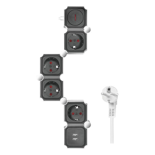 LogiLink LPS276U Outlet Strip, 4 Safety Sockets, Snake-Shaped, 2x USB-A, White/Black