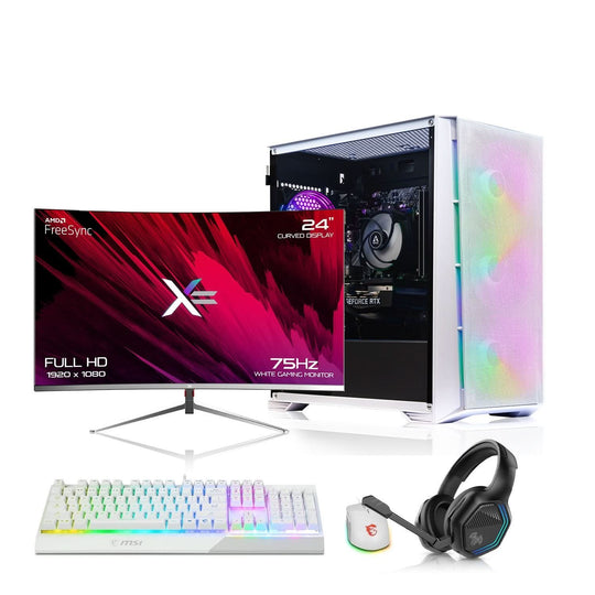 Ryzen 5 5500 + RTX 3050 Gaming PC - AMD Ryzen 5 5500 - NVIDIA GeForce RTX 3050 - 16GB DDR4 - 1TB SSD - White + 24" Full HD Monitor