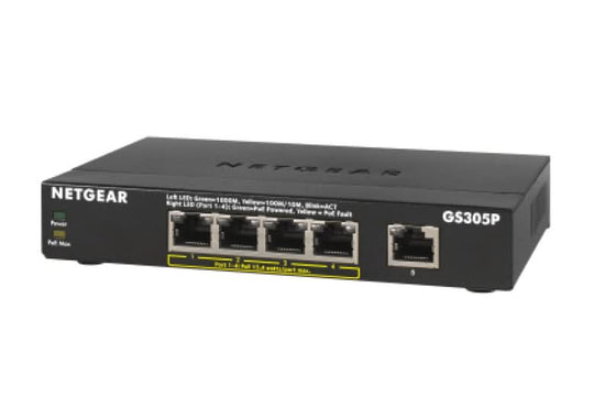 NETGEAR GS305Pv2 Unmanaged Gigabit Ethernet (10/100/1000) Power over Ethernet (PoE) Black GS305P-200UKS