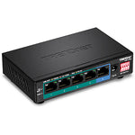 مفتاح الشبكة تريندنت TPE-LG50 غير مُدار، يدعم Power over Ethernet (PoE)، ويعمل بتقنية جيجابت إيثرنت  (10/100/1000)، باللون الأسود.