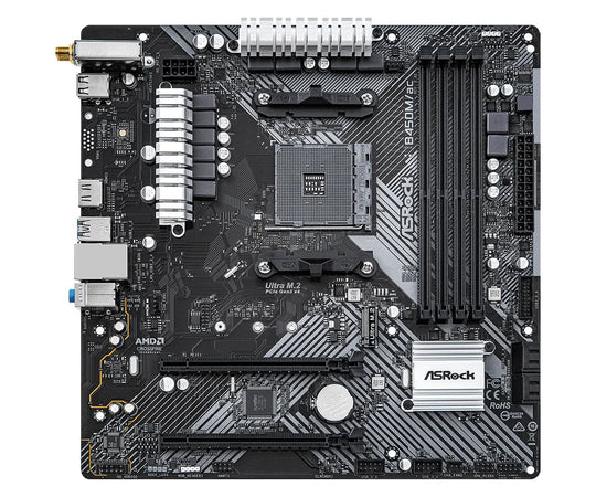 ASRock B450M/ac R2.0 Socket AM4 micro ATX Black Motherboard