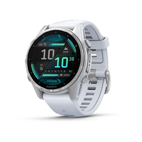ساعة جارمن فينكس 8 الذكية، 43 مم، شاشة AMOLED، حزام سيليكون، أبيض