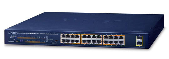 PLANET GSW-2620HP Unmanaged 10G PoE+ Switch - 24x PoE + 2x SFP - 1U Blue