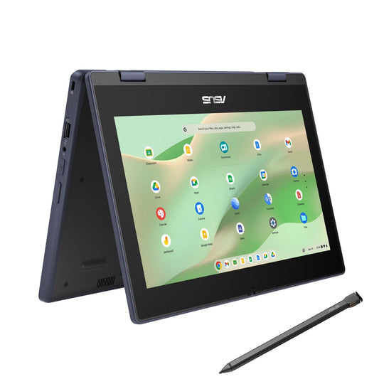 لابتوب اسوس كروم بوك CZ11 Flip CZ1104FM2A-NS0027-3Y مع حقيبة مانهاتن لندن 12.5 بوصة، معالج MediaTek Kompanio 520، شاشة لمس 11.6 بوصة بدقة HD، ذاكرة 4 جيجابايت LPDDR4x، سعة تخزين 64 جيجابايت eMMC، تقنية Wi-Fi 6 (802.11ax)، نظام تشغيل كرومOS، لون رمادي