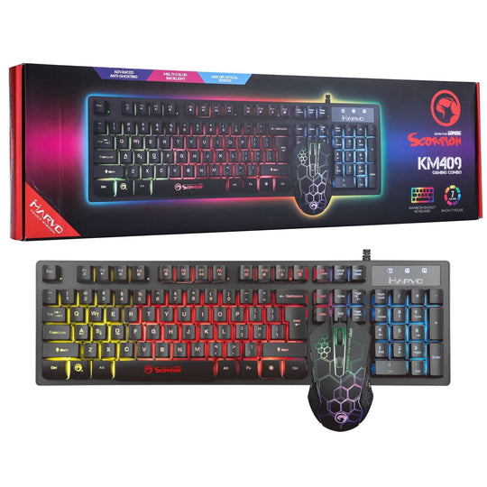 Marvo KM409-UK - USB Wired Gaming Keyboard &amp; Mouse Combo - Black