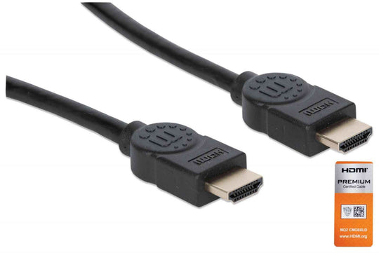 كابل مانهاتن HDMI مع إيثرنت، 4K@60Hz (عالي السرعة الممتاز)، بطول 1.8 متر، باللون الأسود، معادل لـ HDMM2MP (باستثناء قصره 20 سم)، دقة Ultra HD 4k x 2k، معزول بالكامل، موصلات مطلية بالذهب، ضمان مدى الحياة، معبأ في كيس بولي