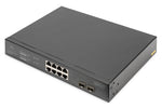 Digitus 8-Port Gigabit PoE Networkswitch, 19 Zoll, unmanaged, 2 Uplinkports, SFP, 140 W, af/at