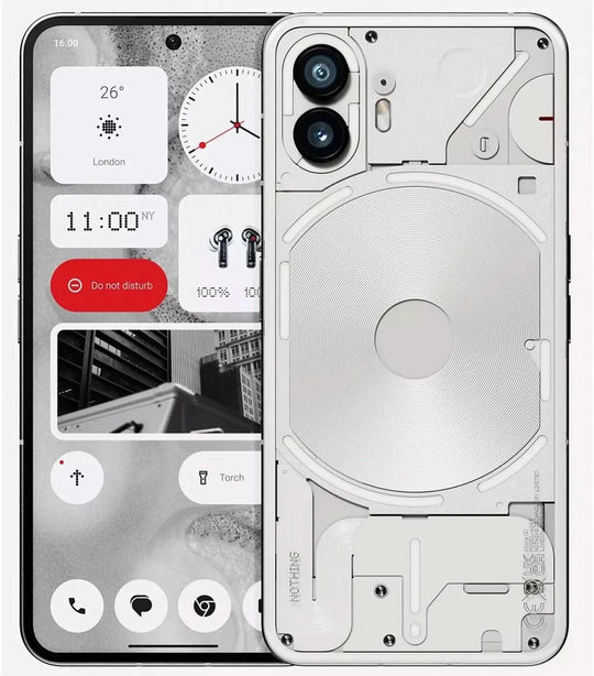 هاتف نوثينج (2)، شاشة بحجم 6.7 بوصة، 12 جيجابايت RAM، سعة تخزين 256 جيجابايت، ثنائي الشريحة، هاتف ذكي اندرويد 5G، أبيض.