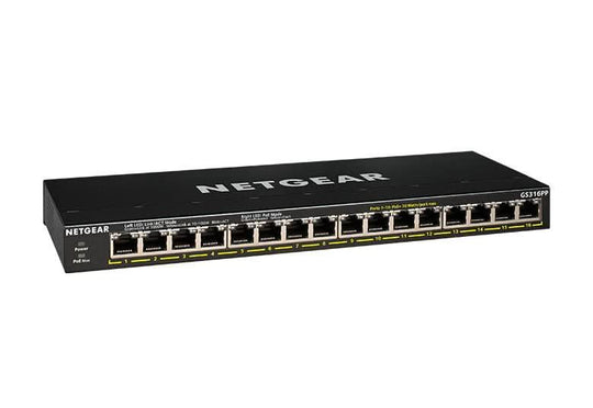 NETGEAR GS316PP Unmanaged Gigabit Ethernet (10/100/1000) Power over Ethernet (PoE) Black GS316PP-100NAS