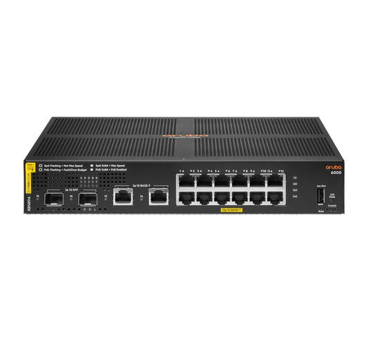 Aruba 6000 12G Class4 PoE 2G/2SFP 139W Managed L3 Gigabit Ethernet (10/100/1000) Power over Ethernet (PoE) 1U R8N89A#ABB