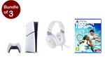 PlayStation 5 Digital Edition Slim Console, 1TB, White+TopSpin 2K25, PS5 Game+Headset Band Gaming Purple, White