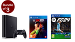 PlayStation 4 Slim Console, 500GB, Black+WWE 2K23, PS4 Game+EA SPORTS FC 24, PS4 Game