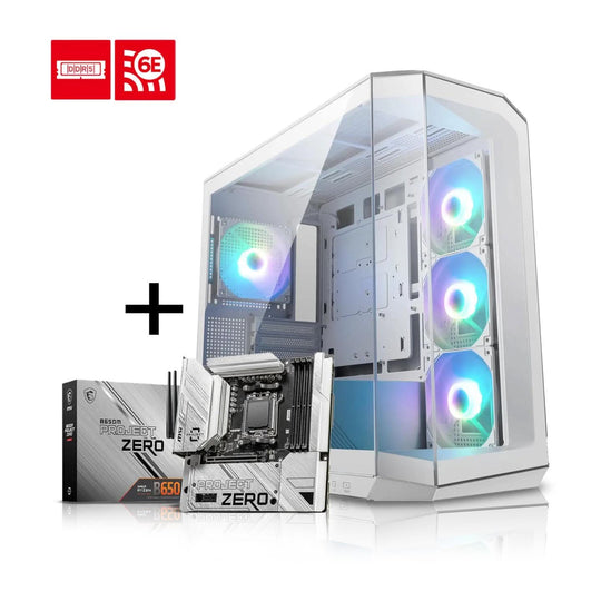 MSI MAG PANO M100R PZ White + B650M PROJECT ZERO Socket AM5 Micro ATX White Motherboard &amp; Case Bundle