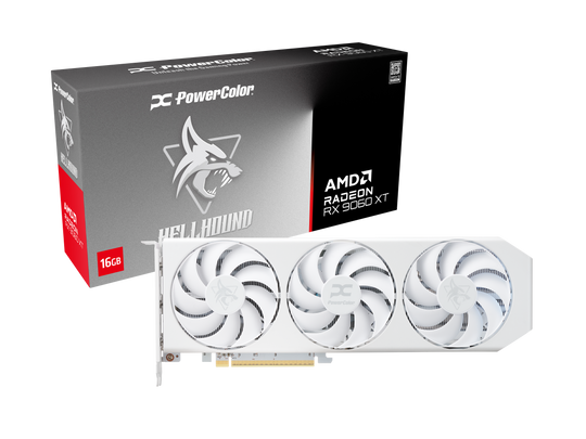 PowerColor Radeon RX 9060 XT Hellhound Spectral White 16GB GDDR6 3310 MHz Graphics Card