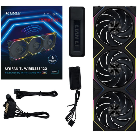 Lian Li UNI FAN TL Wireless Reverse 120 Black Triple Fan Pack with Controller - 12RTL1W3B