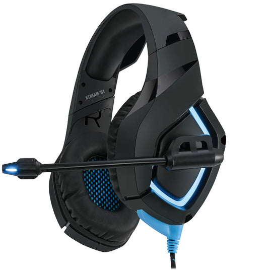 Adesso Xtream G1 - Head-band Gaming Headset with Boom Mic &amp; LED Lights - Black/Blue