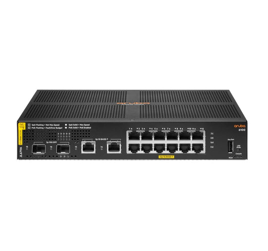 Aruba 6100 12G Class4 PoE 2G/2SFP+ 139W Managed L3 Gigabit Ethernet (10/100/1000) Power over Ethernet (PoE) 1U Black JL679A#ACC