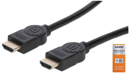 كابل مانهاتن HDMI مع إيثرنت، 4K@60Hz (عالي السرعة الممتاز)، بطول 3 متر،  باللون الأسود، معادل لـ HDMM3MP، دقة Ultra HD 4k x 2k، معزول بالكامل، موصلات مطلية بالذهب، ضمان مدى الحياة، معبأ في كيس بولي