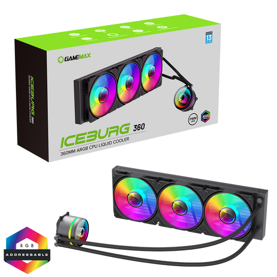 GameMax Iceburg 360mm ARGB All-in-One Liquid Cooler - Black - GMX-ICB-360ARGB