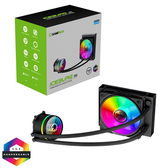 GameMax Iceburg 120mm ARGB All-in-One Liquid Cooler - Black - GMX-ICBG120-ARGB