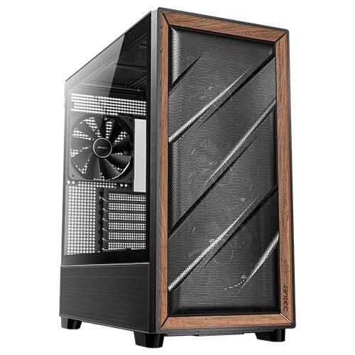 Antec Flux Midi Tower ATX Case Walnut Wood Front Panel 5x Fans - Black/Wood