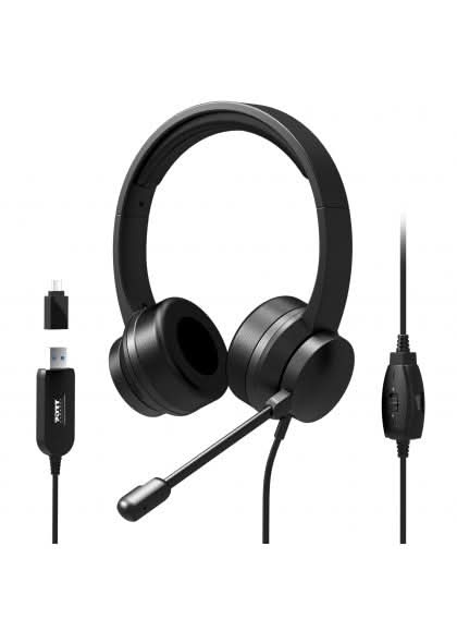 Port Designs 901605 - USB Headset with Boom Mic - Black