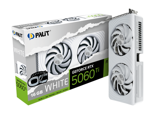 كرت شاشة باليت جيفورس RTX 5060 Ti White OC، سعة 16 جيجابايت GDDR7، بسرعة 2407 ميجاهرتز