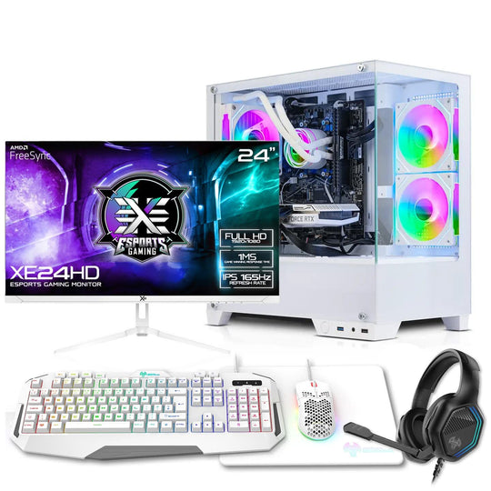 X= Mini CUBE + 5500/RTX4060 + Gaming PC Package - AMD Ryzen 5 5500 - NVIDIA RTX 4060 8GB - 16GB DDR4 - 512GB SSD - 24" 165Hz - White