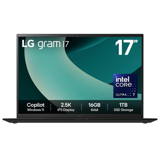 LG - Gram + 17Z90T-G.AA78A1 + Ultraportable Laptop - Intel Core Ultra 7 255H - Intel Arc 140T - 16GB LPDDR5x - 1TB SSD - 17" 2.5K - Windows 11 Home - Obsidian Black