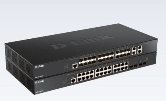 مفتاح الشبكة D-Link DXS-1210-28S مُدار من الطبقة 2/3 إيثيرنت بسرعة 10 جيجابت (100/1000/10000) بحجم 1U باللون الأسود