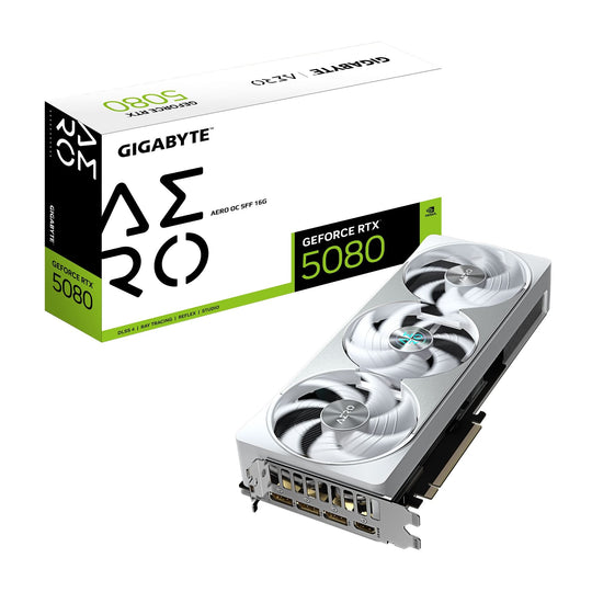كرت شاشة جيجابايت جيفورس RTX 5080 AERO OC – بذاكرة 16 جيجابايت GDDR7، PCIe 5.0، تردد 2730 ميجاهرتز، 3 DisplayPort و1 HDMI