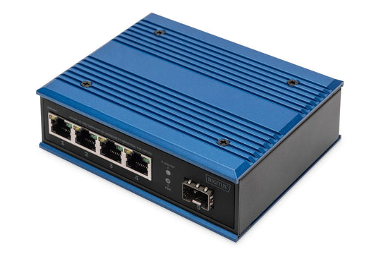 سويتش شبكة ديجيتوس 4 منافذ جيجابت إيثرنت بتقنية Power over Ethernet (PoE)، صناعي، غير مُدار، مزود بمنفذ رفع SFP واحد