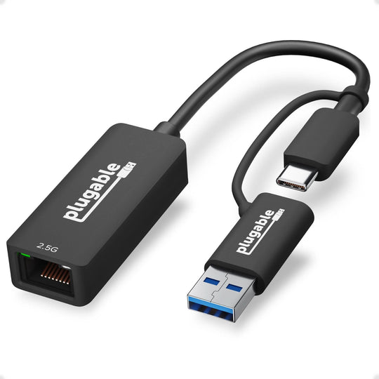 Plugable Technologies 2.5G USB C and USB to Ethernet Adapter, 2-in-1 Adapter