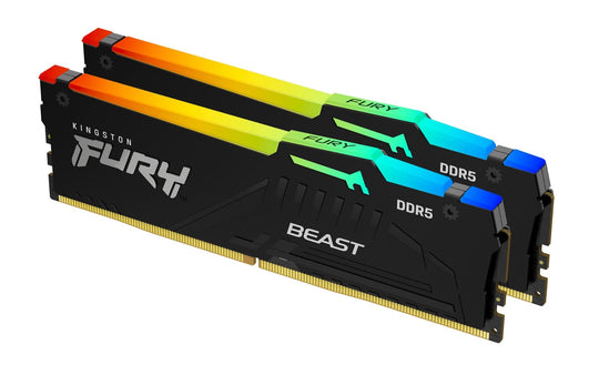 Kingston, FURY Beast RGB, 16GB 2 x 8 GB Kit of 2, 288-pin DIMM, DDR5, 5200MHz, PC/Server Memory Module