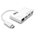 Tripp Lite U460-003-3AG 3-Port USB 3.x (5Gbps) Hub with LAN Port, USB-C to 3x USB-A Ports and Gigabit Ethernet, White