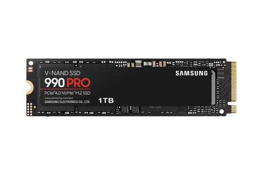 وسيط تخزين ذو حالة ثابتة SSD 990 برو من سامسونج بسعة 1 تيرا ومنفذ PCI Express 4.0 وذاكرة مستديمة - V-NAND MLC
