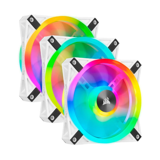 Corsair iCUE QL120 RGB, 120 mm RGB LED PWM Fans Triple Pack with iCUE Lighting Node CORE Included - White