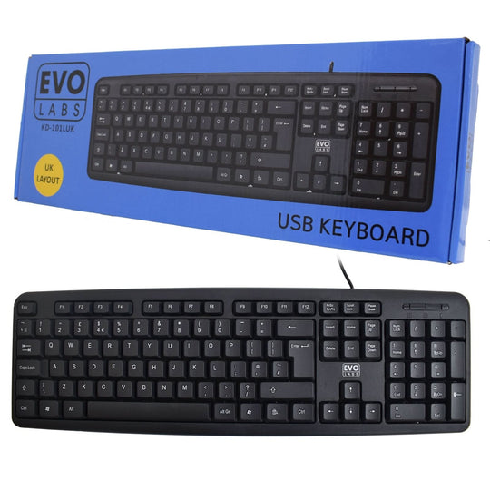Evo Labs KD-101LUK - USB Wired Office Keyboard - UK QWERTY - Black