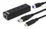 Plugable Technologies USB Hub with Ethernet, 3 port USB 3.0 Bus Powered Hub