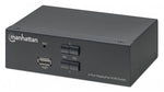 Manhattan DisplayPort 1.2 KVM Switch 2-Port, 4K@60Hz, USB-A/3.5mm Audio/Mic Connections, Cables included, Audio Support, Control 2x computers from one pc/mouse/screen, USB Powered, Black, Three Year Warranty, Boxed